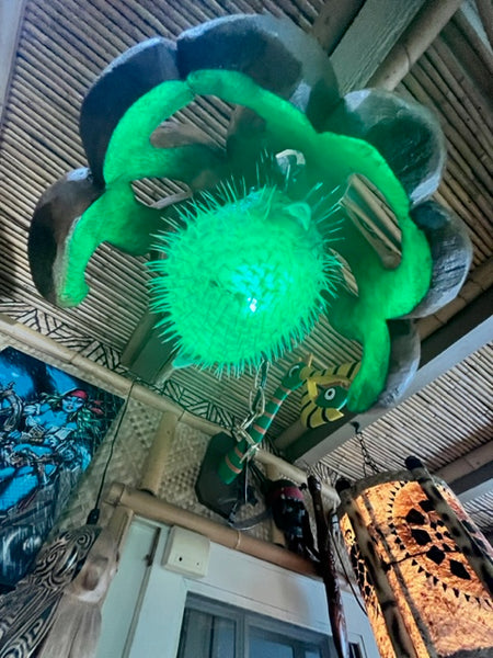 Hanging Octopus Lamp with real Puffer Fish inside