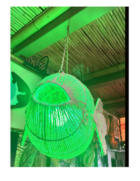 Giant 24" Twine wrapped Pufferfish Lamp. Not a real fish.