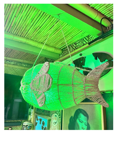 Giant 24" Twine wrapped Pufferfish Lamp. Not a real fish.