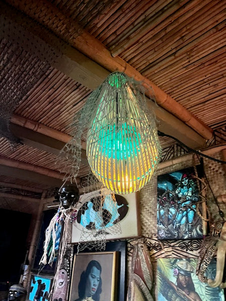 Trader Vic's style Fish trap with 3 real puffer fish lamps inside