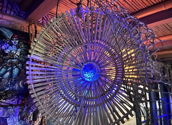 Rattan Fish Trap Lamp w/ real Pufferfish Color Changing LED bulb Oceanic