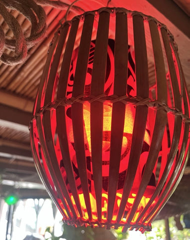 Retro Basket Lamp with Sea turtles and Hawaiian style tattoos