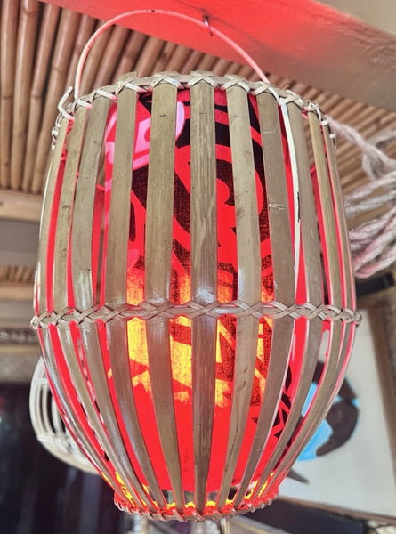 Retro Basket Lamp with Sea turtles and Hawaiian style tattoos