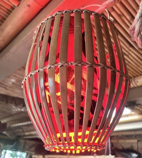 Retro Basket Lamp with Sea turtles and Hawaiian style tattoos