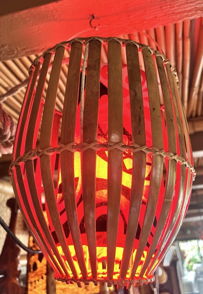 Retro Basket Lamp with Sea turtles and Hawaiian style tattoos