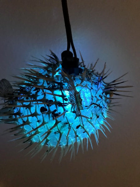 NEW 17"-18" Puffer Fish Lamp w/ green LED Light Tiki bar Smokin Tikis
