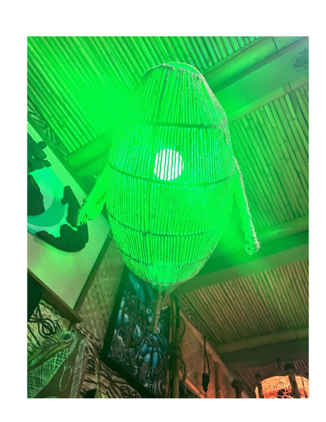 Giant 24" Twine wrapped Pufferfish Lamp. Not a real fish.