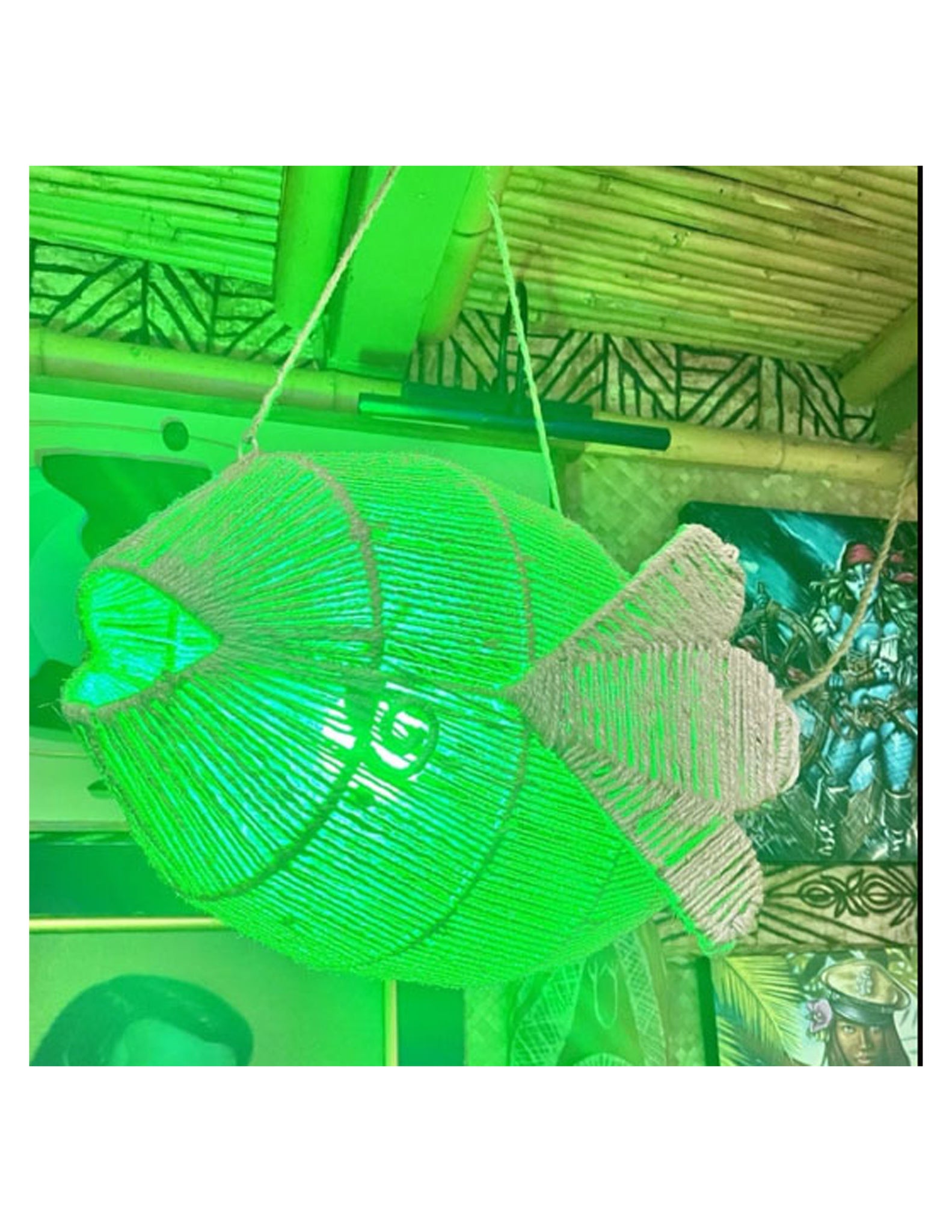 Giant 24" Twine wrapped Pufferfish Lamp. Not a real fish.