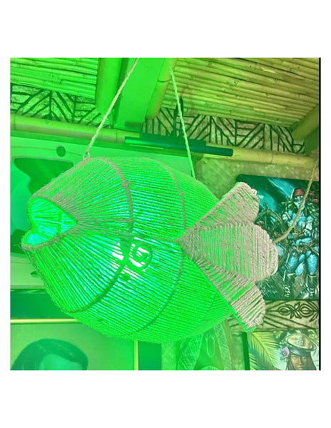 Giant 24" Twine wrapped Pufferfish Lamp. Not a real fish.