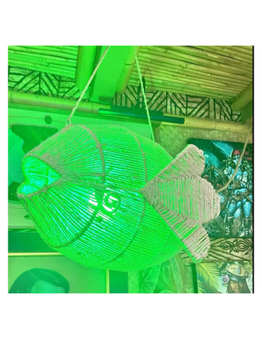 Giant 24" Twine wrapped Pufferfish Lamp. Not a real fish.