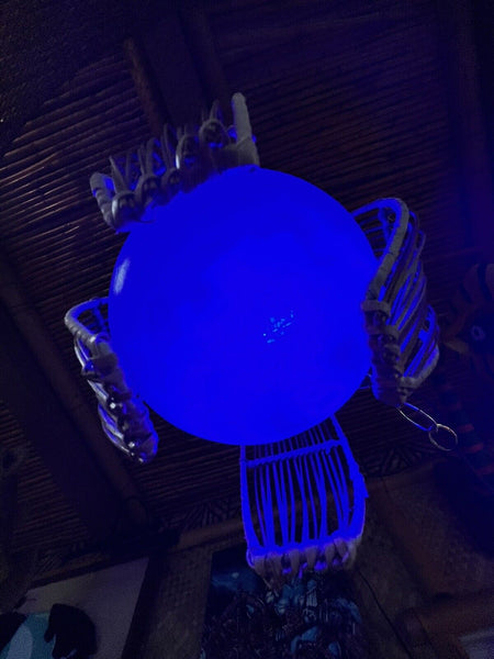 NEW Rattan Lamp With Blue Globe and Blue LED Light Tiki bar Decor