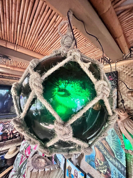 NEW Puffer Fish Green Glass Fish Float Lamp Tiki bar Smokin Tikis