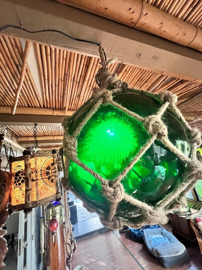 NEW Puffer Fish Green Glass Fish Float Lamp Tiki bar Smokin Tikis