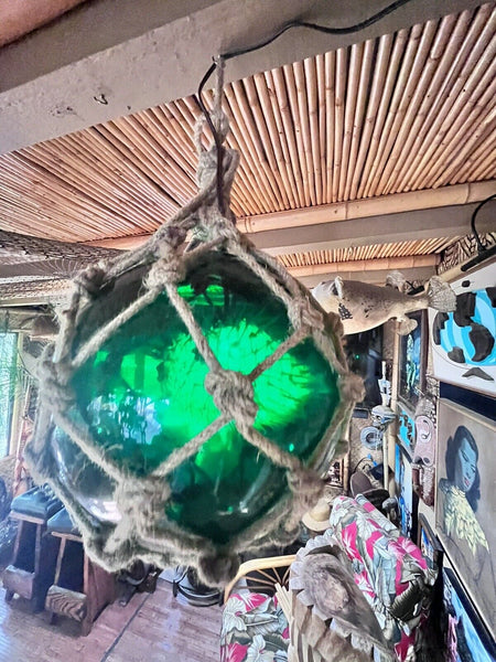 NEW Puffer Fish Green Glass Fish Float Lamp Tiki bar Smokin Tikis