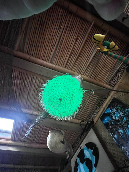 NEW 17"-18" Puffer Fish Lamp w/ green LED Light Tiki bar Smokin Tikis