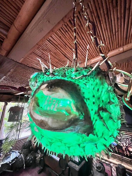 NEW 17"-18" Puffer Fish Lamp w/ green LED Light Tiki bar Smokin Tikis