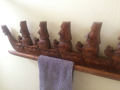 New 3' + Easter Island Moai Outrigger Wall art Towell Hanger Smokin Tikis