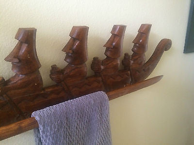 New 3' + Easter Island Moai Outrigger Wall art Towell Hanger Smokin Tikis