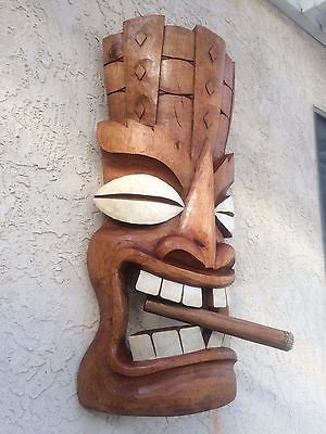 NEW almost 3' tall Giant Cigar Smoking Tiki Mask / Sconce Smokin Tikis  Hawaii