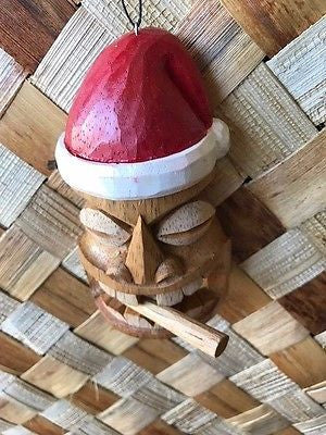 New 4" Smokin' Santa Tiki Christmas Ornament / Pendant Wood Hawaii 1120