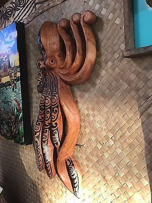 New Lg Wall Hanging Tatooed Octopus Smokin' Tikis Hawaii 1211f