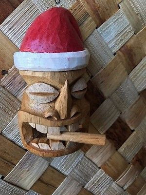 New 4" Smokin' Santa Tiki Christmas Ornament / Pendant Wood Hawaii 1120