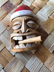 New 4" Smokin' Santa Tiki Christmas Ornament / Pendant Wood Hawaii 1120