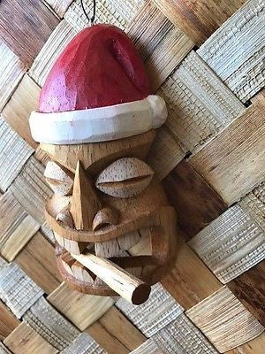 New 4" Smokin' Santa Tiki Christmas Ornament / Pendant Wood Hawaii 1120