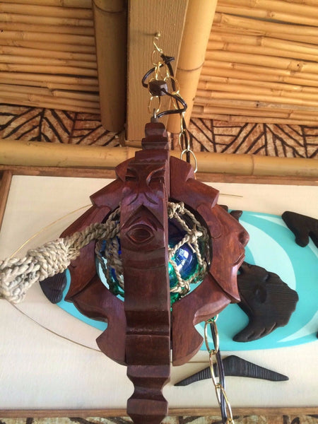 NEW Witco style lamp Blue glass fish float with net Tiki bar Smokin Tikis 21k